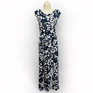 R&K Maxi Dress-Sleeveless-Floral Print-Navy/White-Size 16-NWT